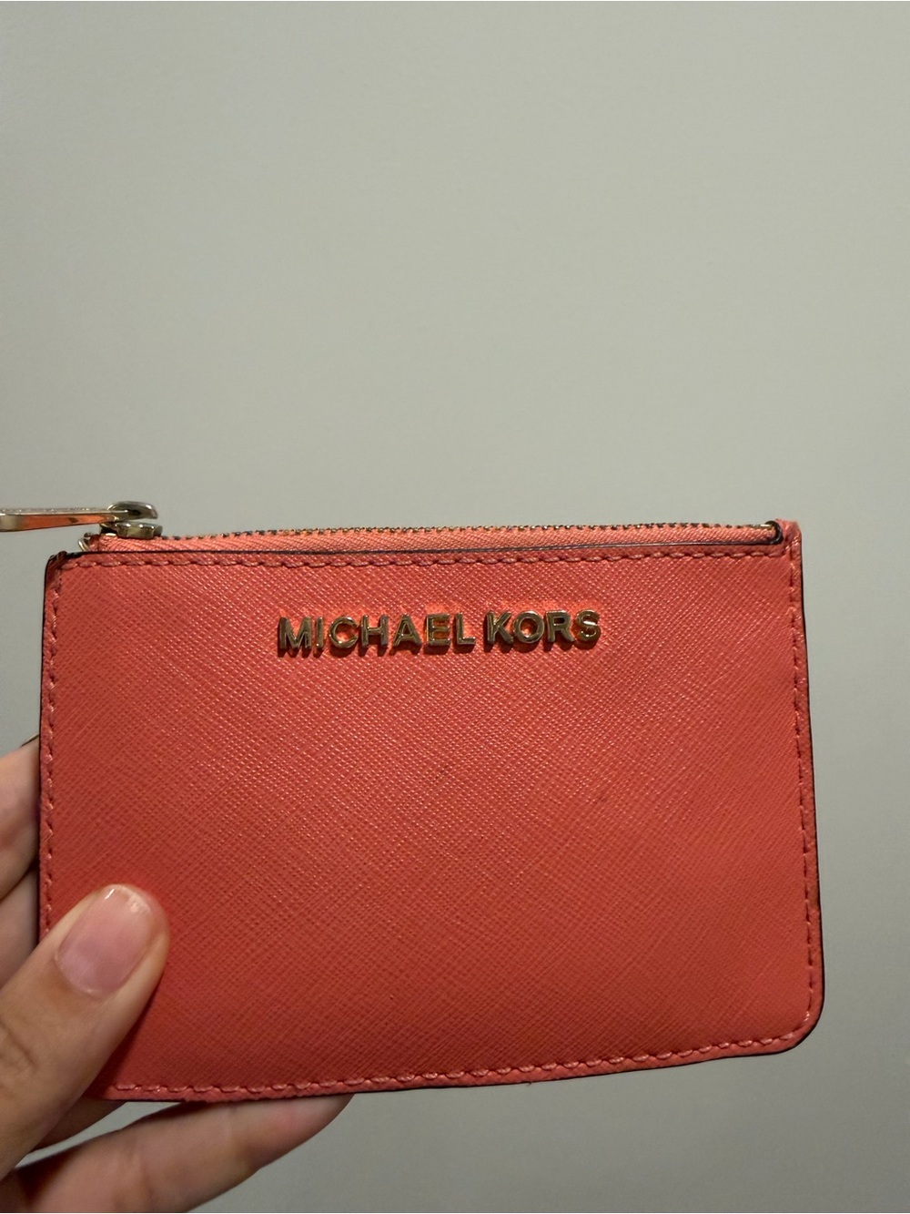 Michael Kors Coral Zip Card Pouch with Gold Logo